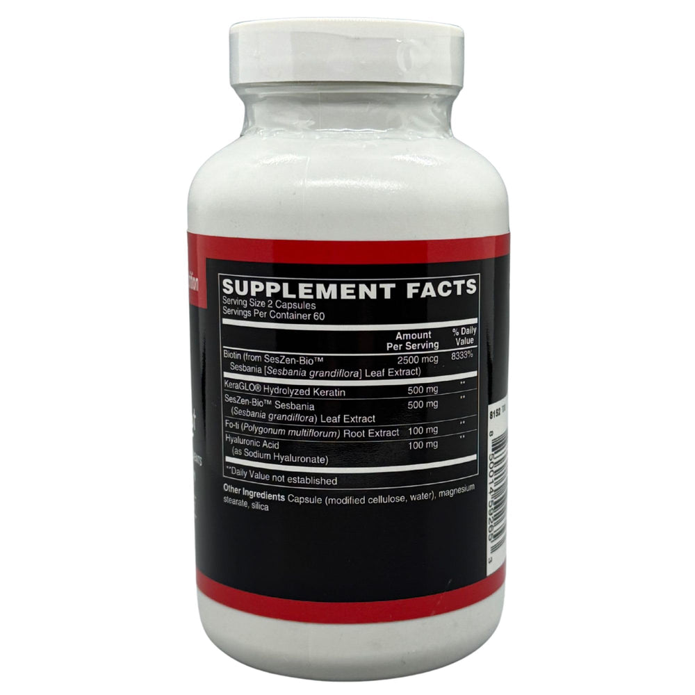 TOUGH-N-TONE Advanced Beauty Care capsule closeup highlights vegan biotin and keratin benefits.