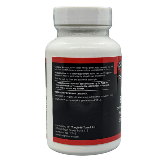 TOUGH-N-TONE capsules illustrating plant-based biotin for hair and nails.