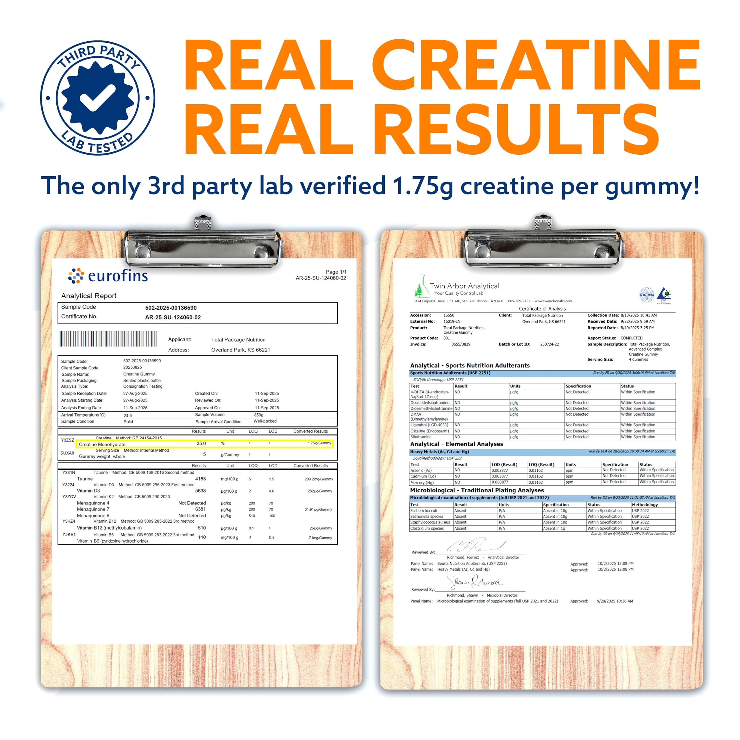 TPN Total Package Nutrition Creatine Monohydrate Gummies nutrition facts panel highlighting BCAA and D3.