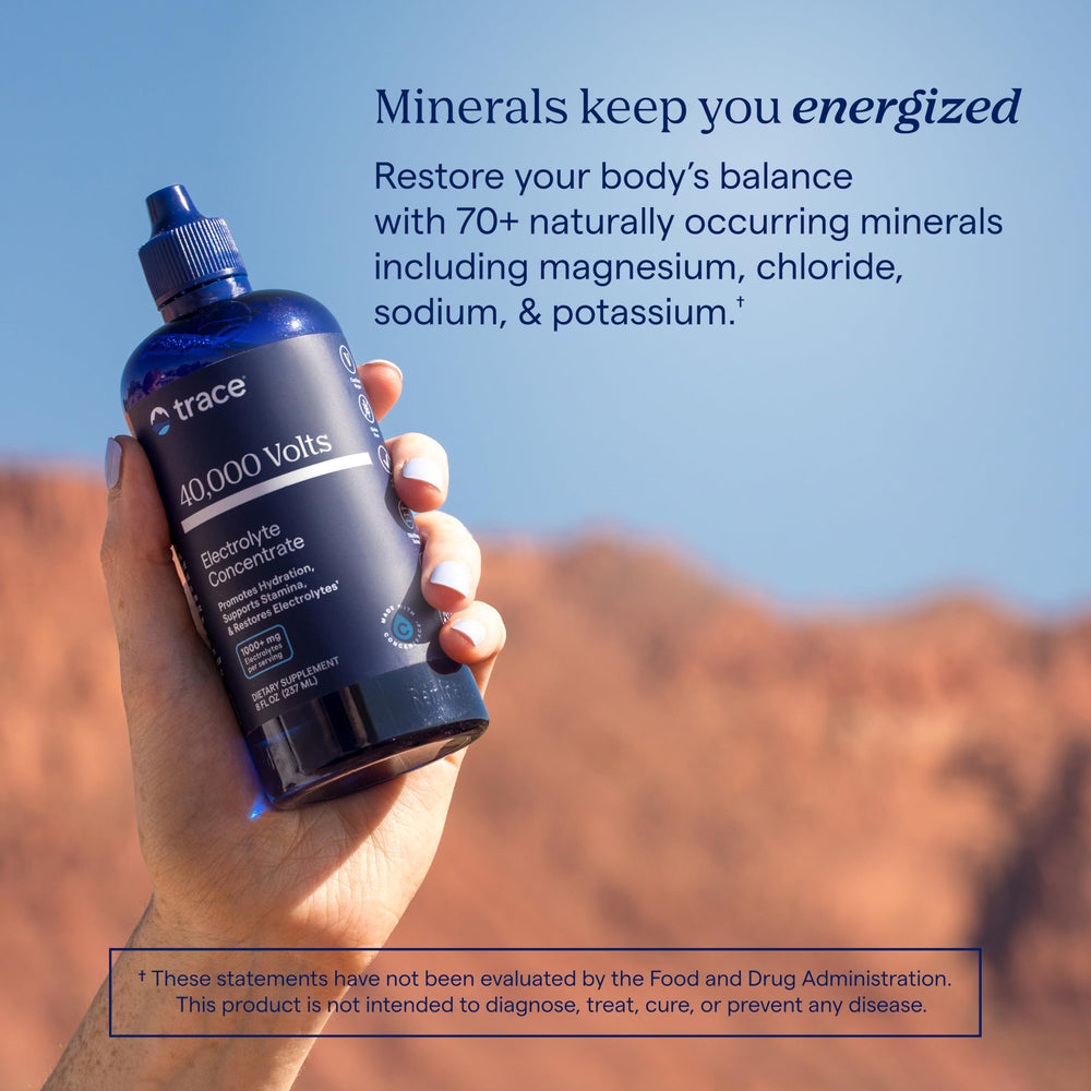 Trace Minerals 40,000 Volts daily-use bottle for hydration on the go.