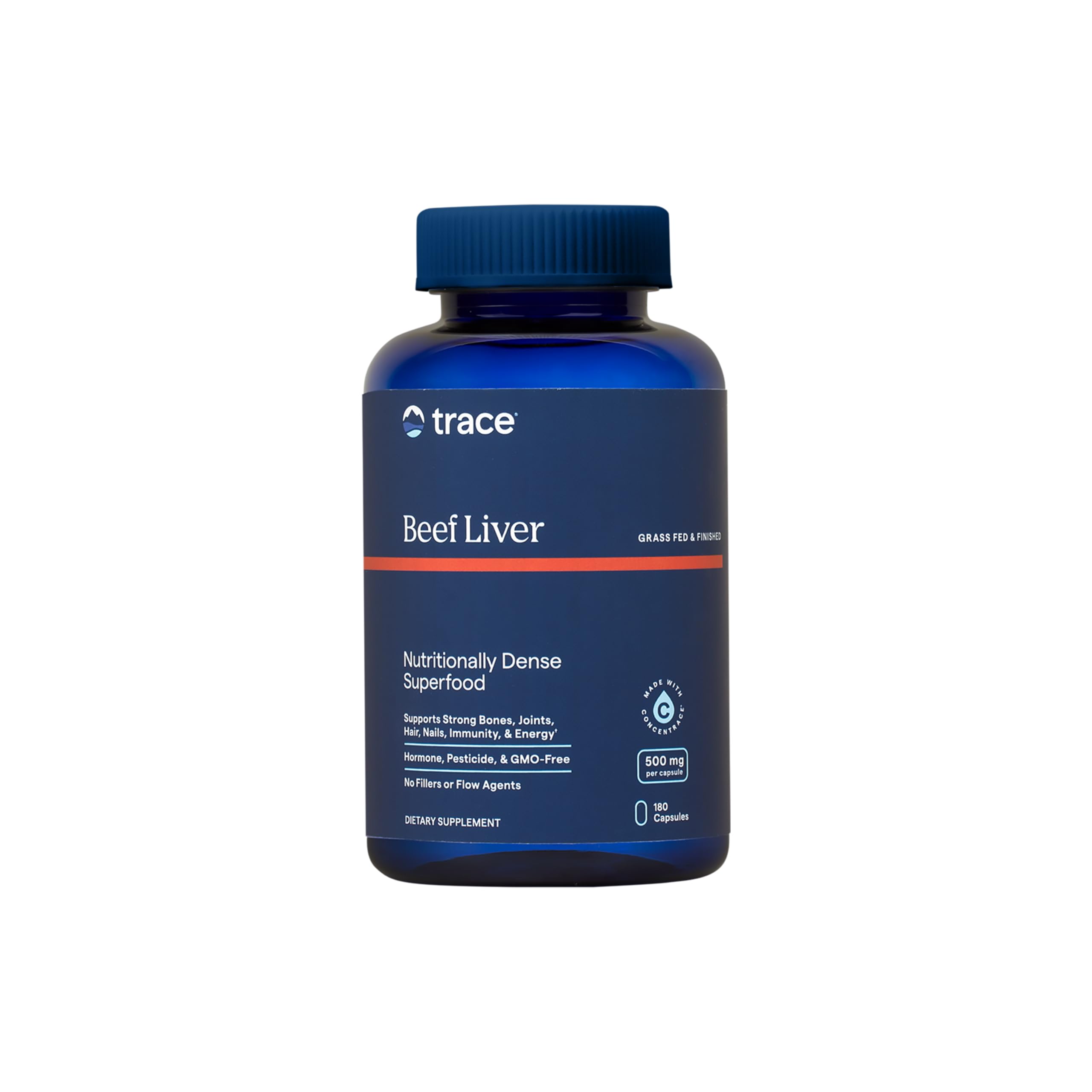 Trace Minerals Beef Liver capsules close-up for natural energy support.