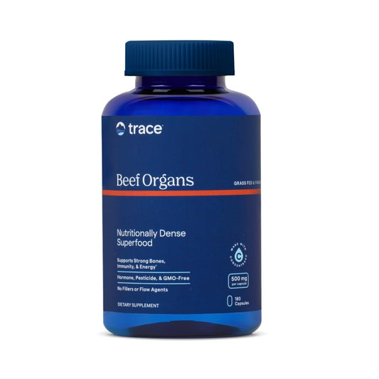 Trace Minerals Beef Organs bottle of capsules for daily wellness.