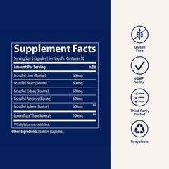 Trace Minerals Beef Organs capsules close-up for convenient daily dosage.