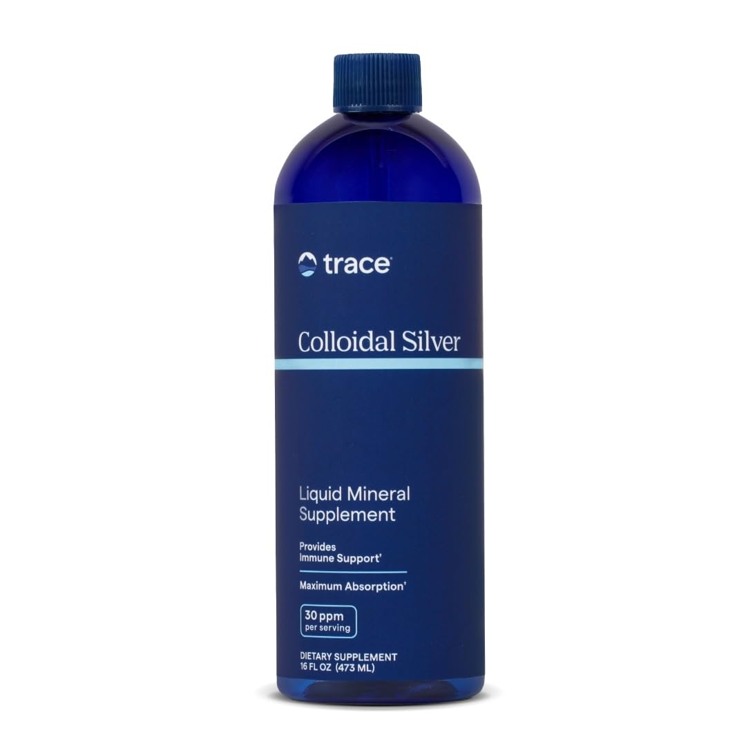 Trace Minerals Colloidal Silver bottle pour supports easy daily dosing for wellness.