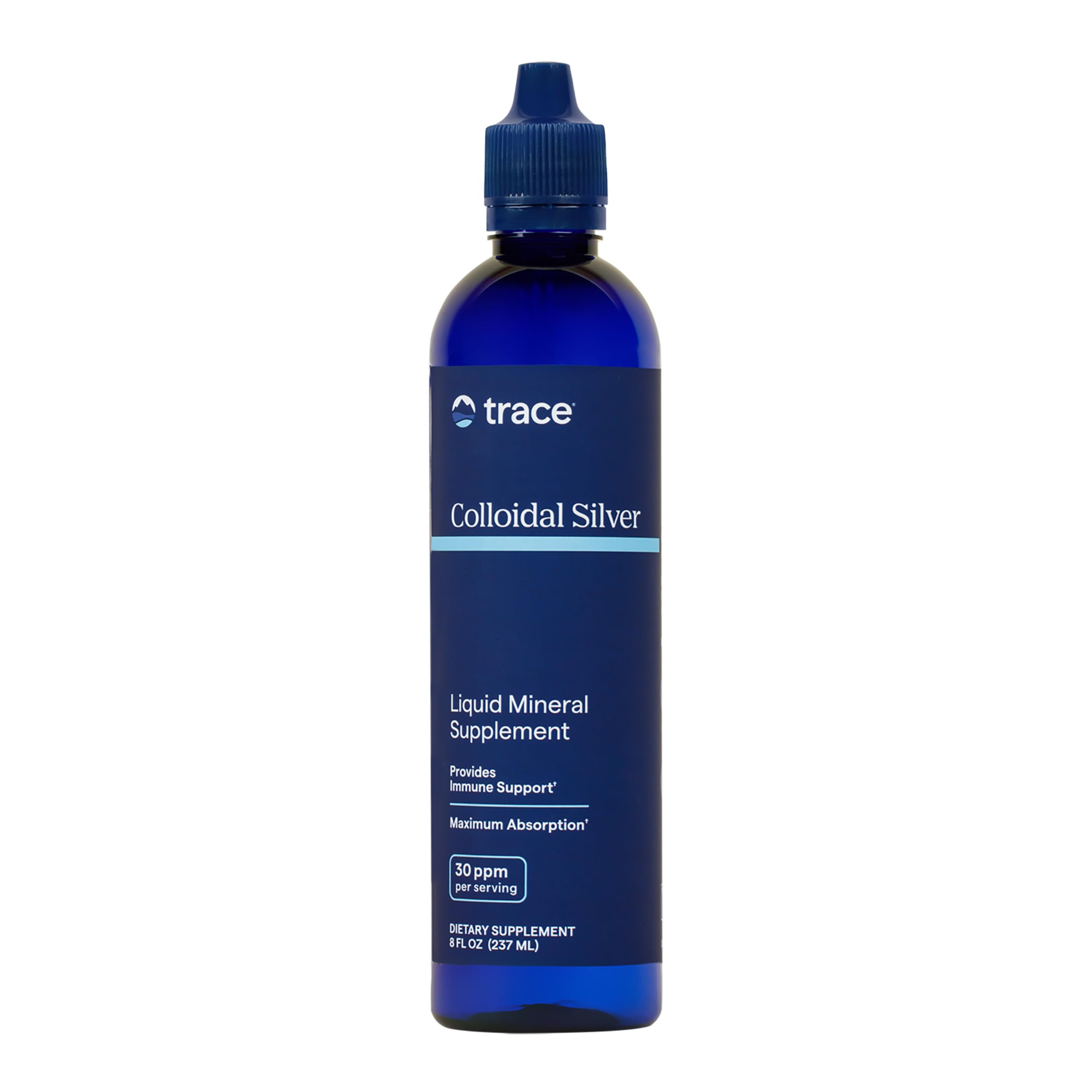 Trace Minerals Colloidal Silver bottle for daily wellness with clear drops