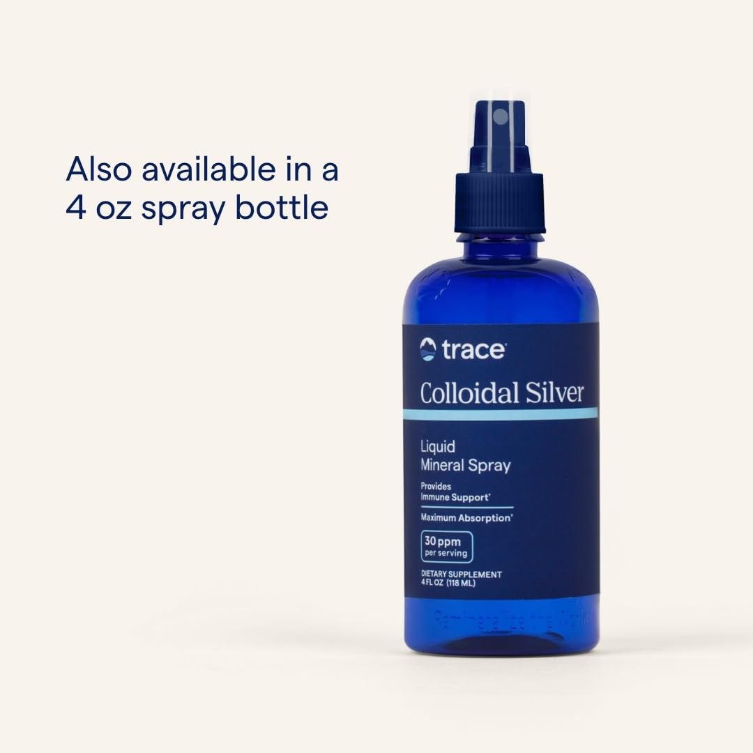 Trace Minerals Colloidal Silver glass bottle captures compact travel-friendly packaging.