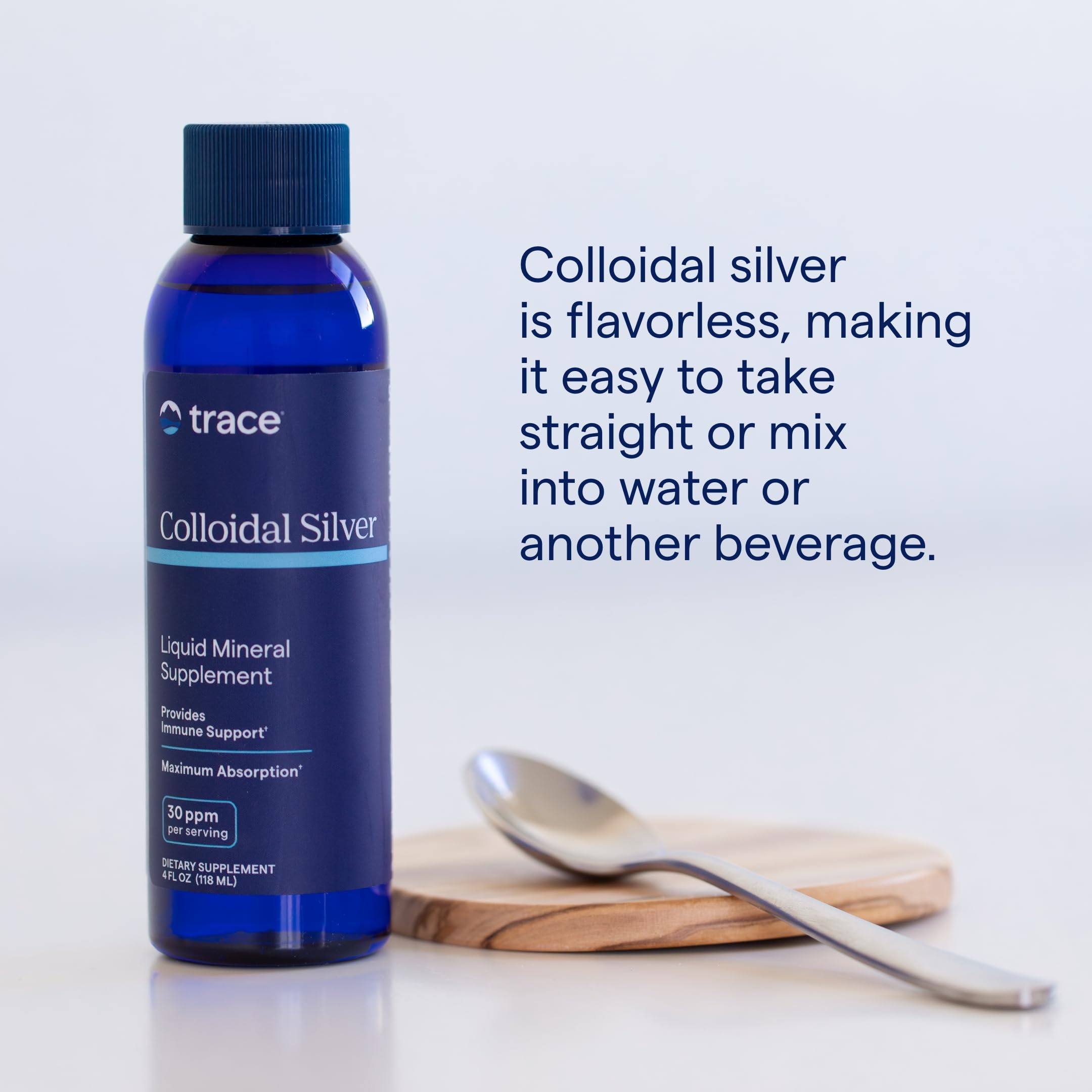 Trace Minerals Colloidal Silver label close-up highlights purity and ingredients