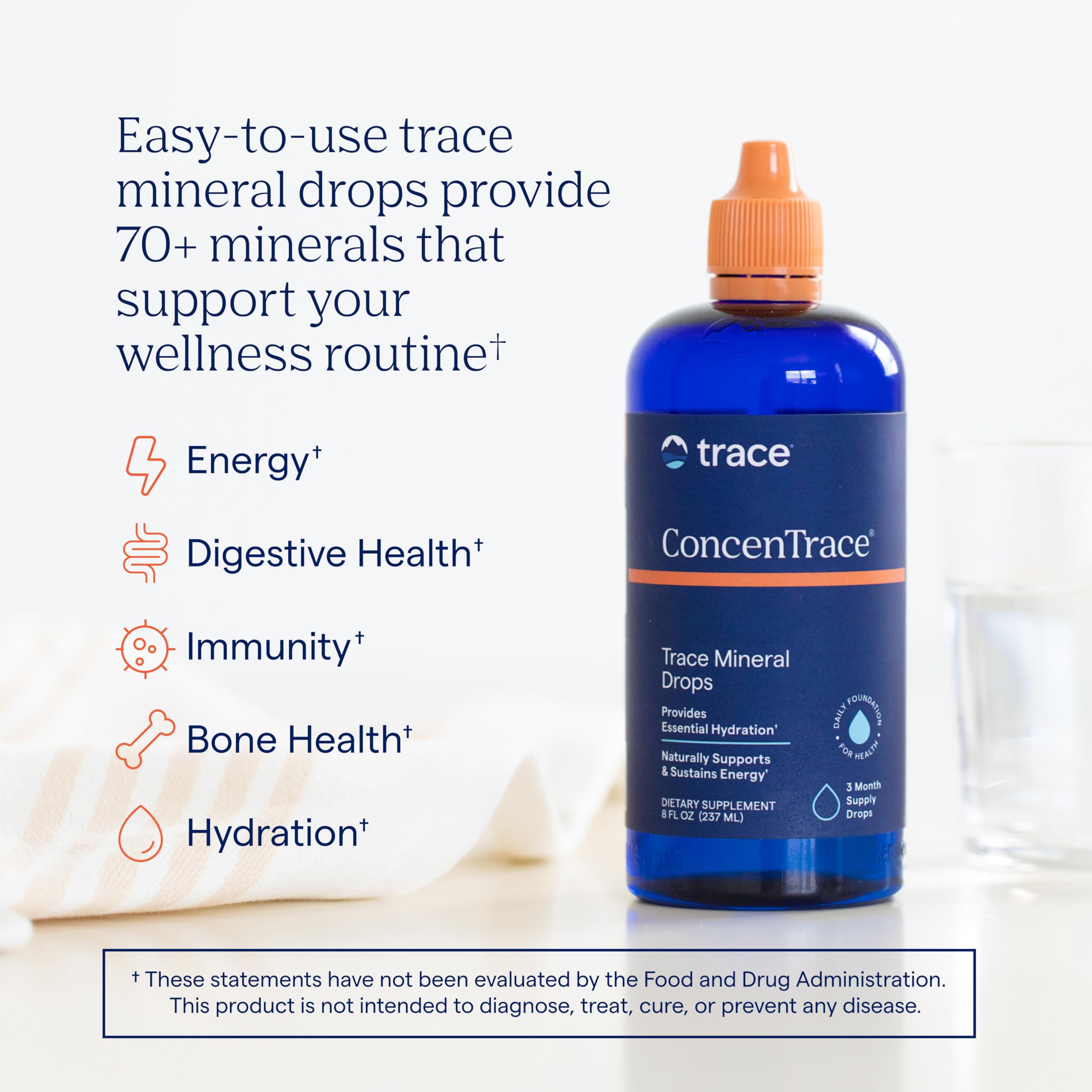 Trace Minerals ConcenTrace drops added to water for easy daily remineralization