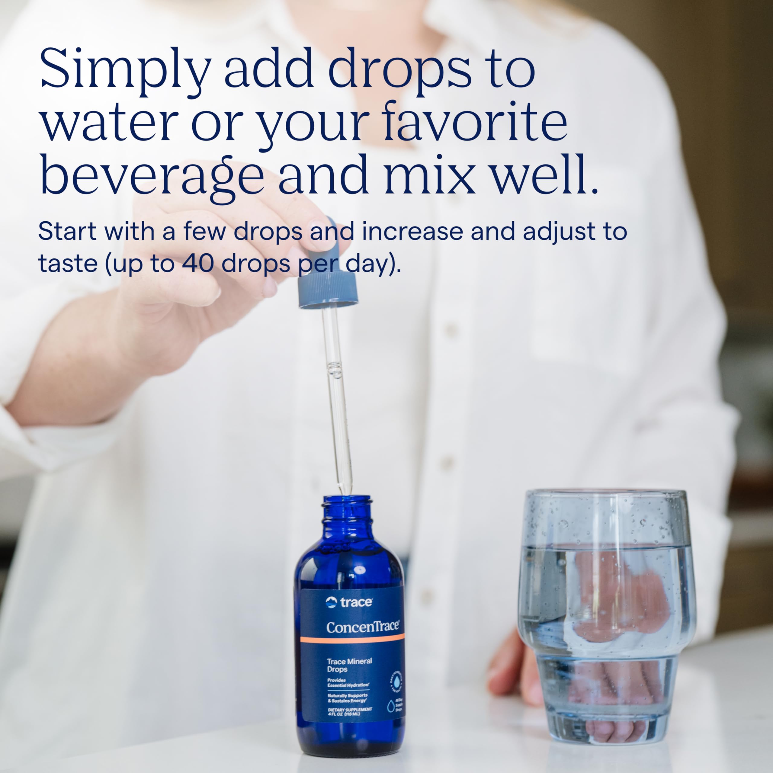 Trace Minerals ConcenTrace label front highlights US-sourced minerals and pure formulation.