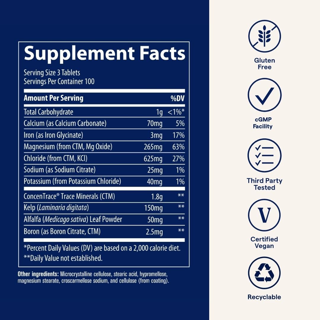 Trace Minerals ConcenTrace tablets held in hand for convenient supplementation