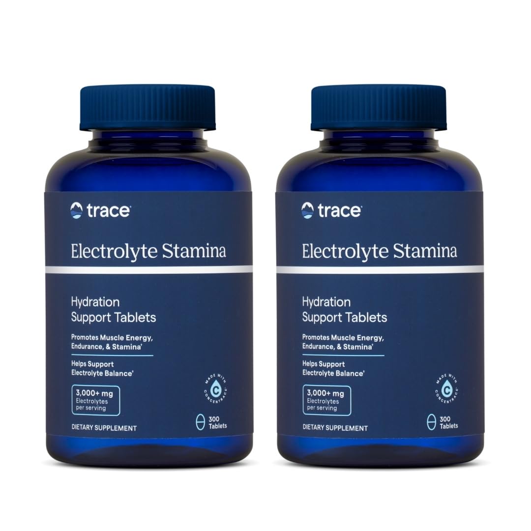 Trace Minerals Electrolyte Stamina bottle with label visible, vegan and gluten-free hydration support.