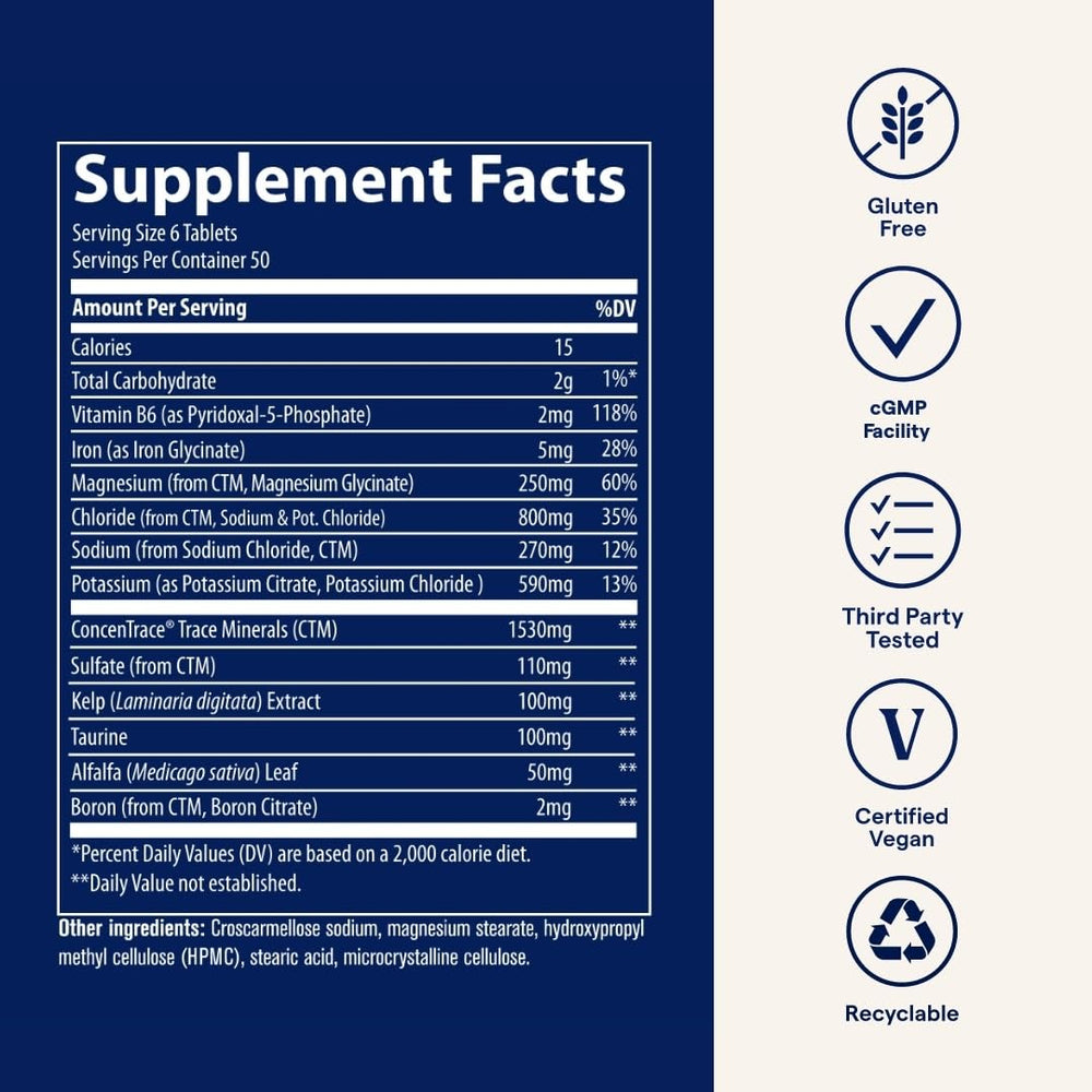 Trace Minerals Electrolyte Stamina jar closeup revealing mineral-rich formulation.