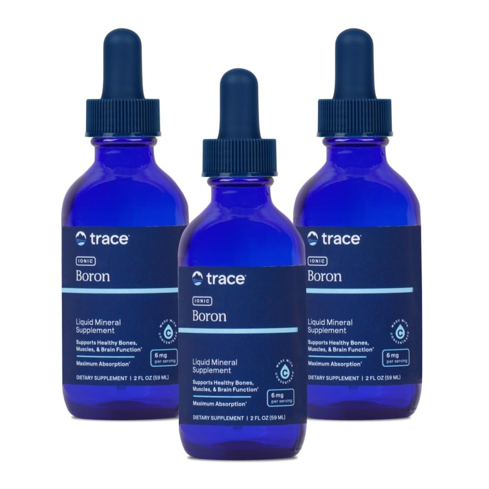 Trace Minerals Ionic Boron bottle pour for easy daily dosing.