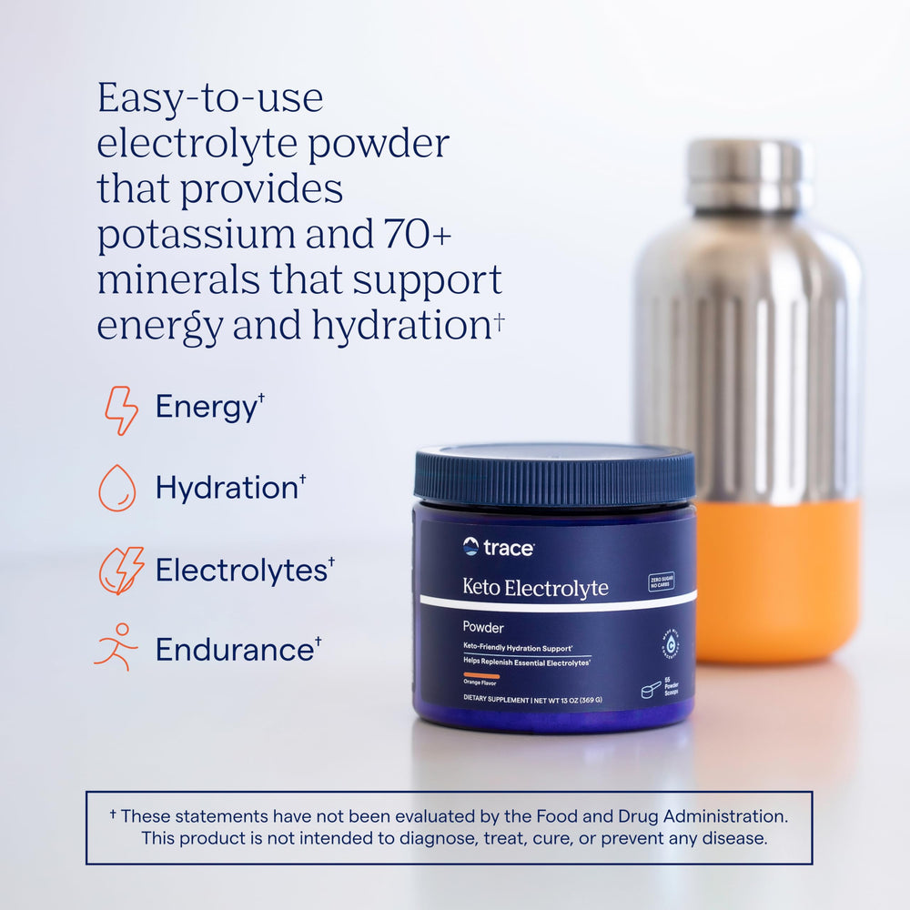 Trace Minerals Keto Electrolyte Powder dissolving in water for fast hydration and energy support.