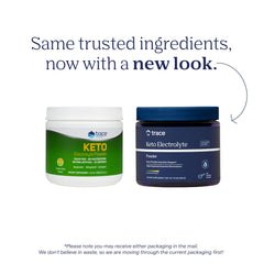 Trace Minerals Keto Electrolyte powder glass shows zero-sugar hydration for workouts.