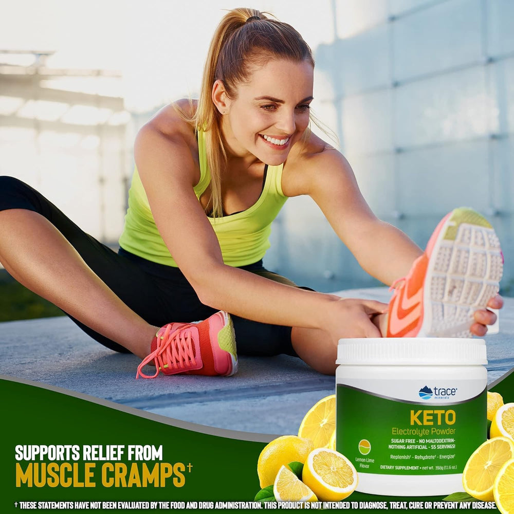 Trace Minerals Keto Electrolyte powder mixing in a bottle signals convenient hydration.
