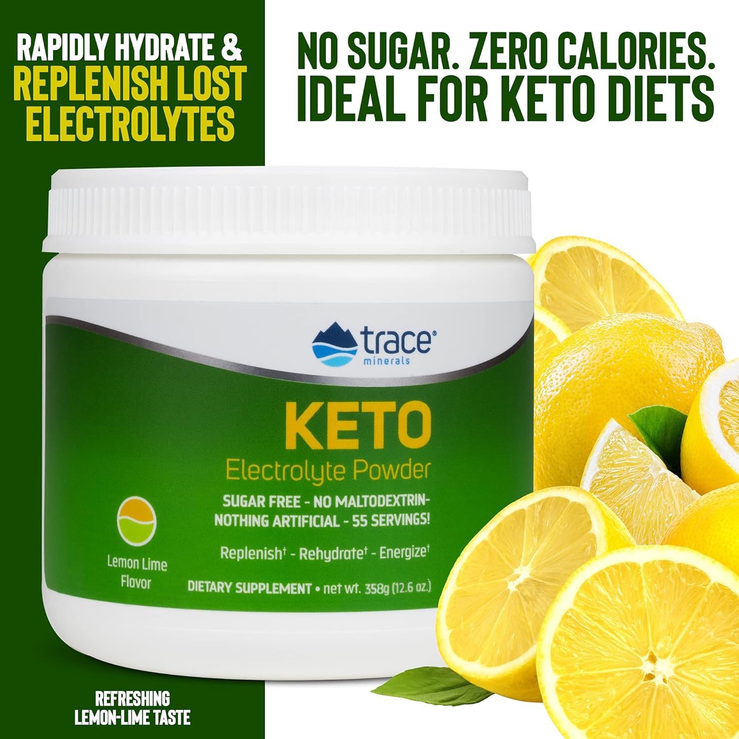 Trace Minerals Keto Electrolyte powder packaging sits on a counter during active-day prep.
