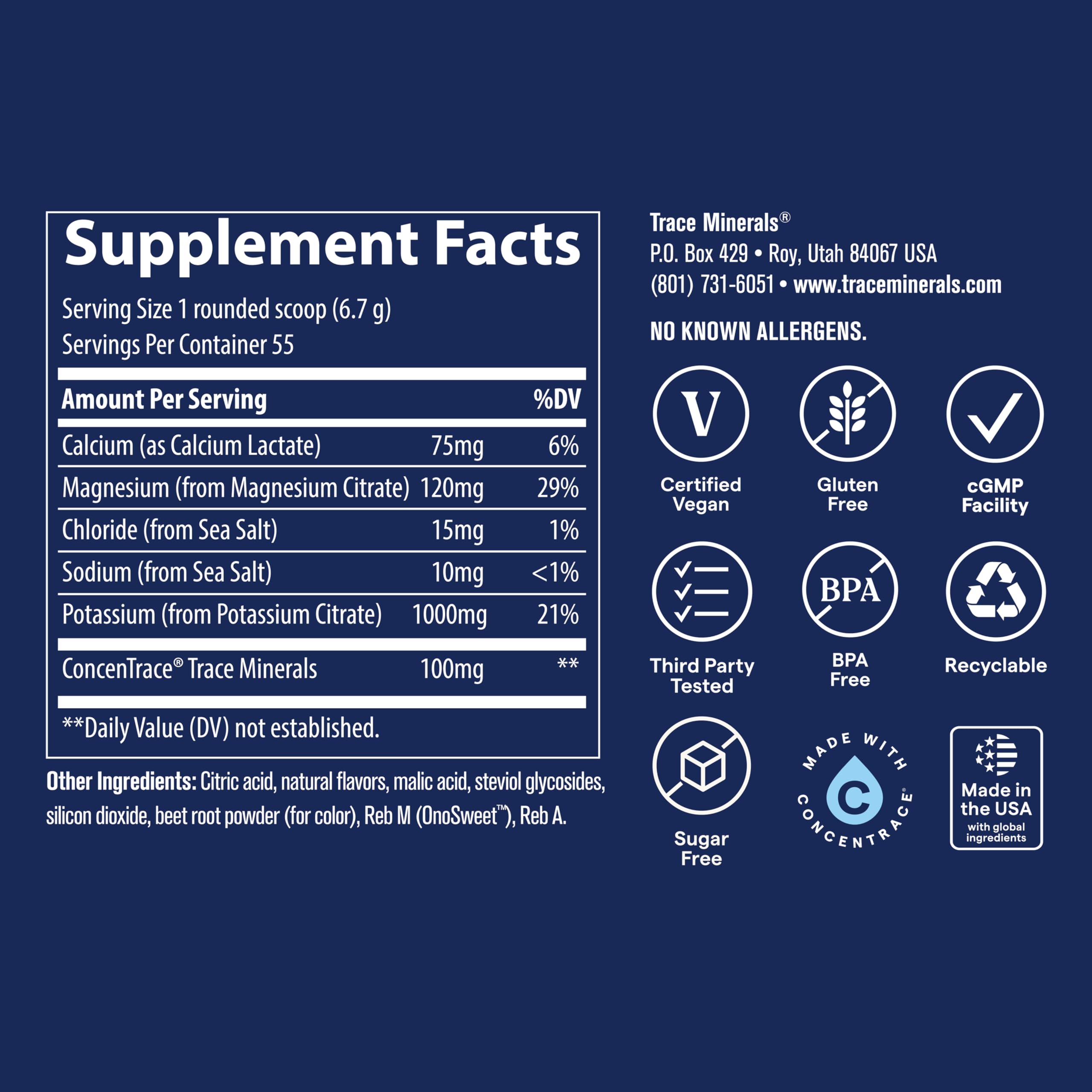 Trace Minerals Keto Electrolyte Powder measuring scoop over a glass of water