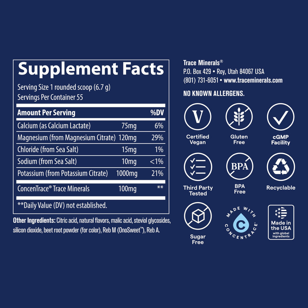 Trace Minerals Keto Electrolyte Powder measuring scoop over a glass of water