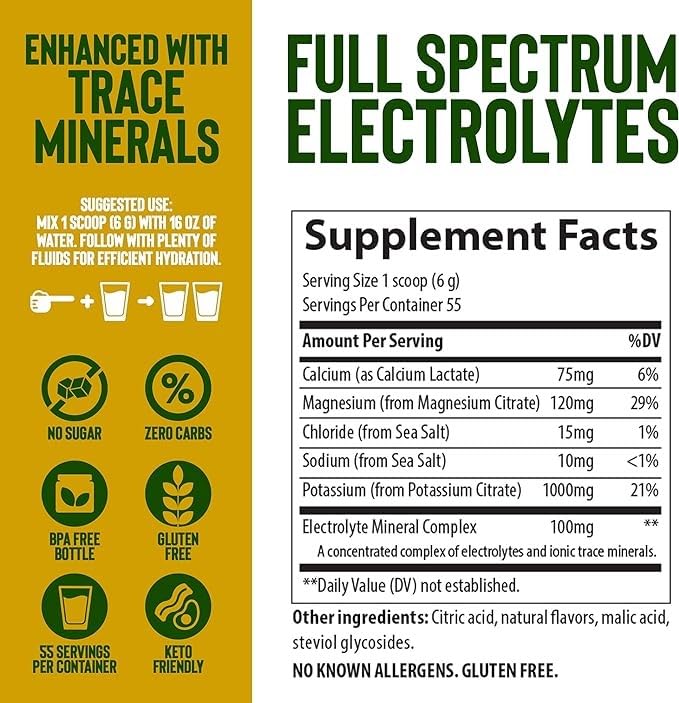 Trace Minerals Keto Electrolyte powder scoop enables precise dosing for balanced intake.