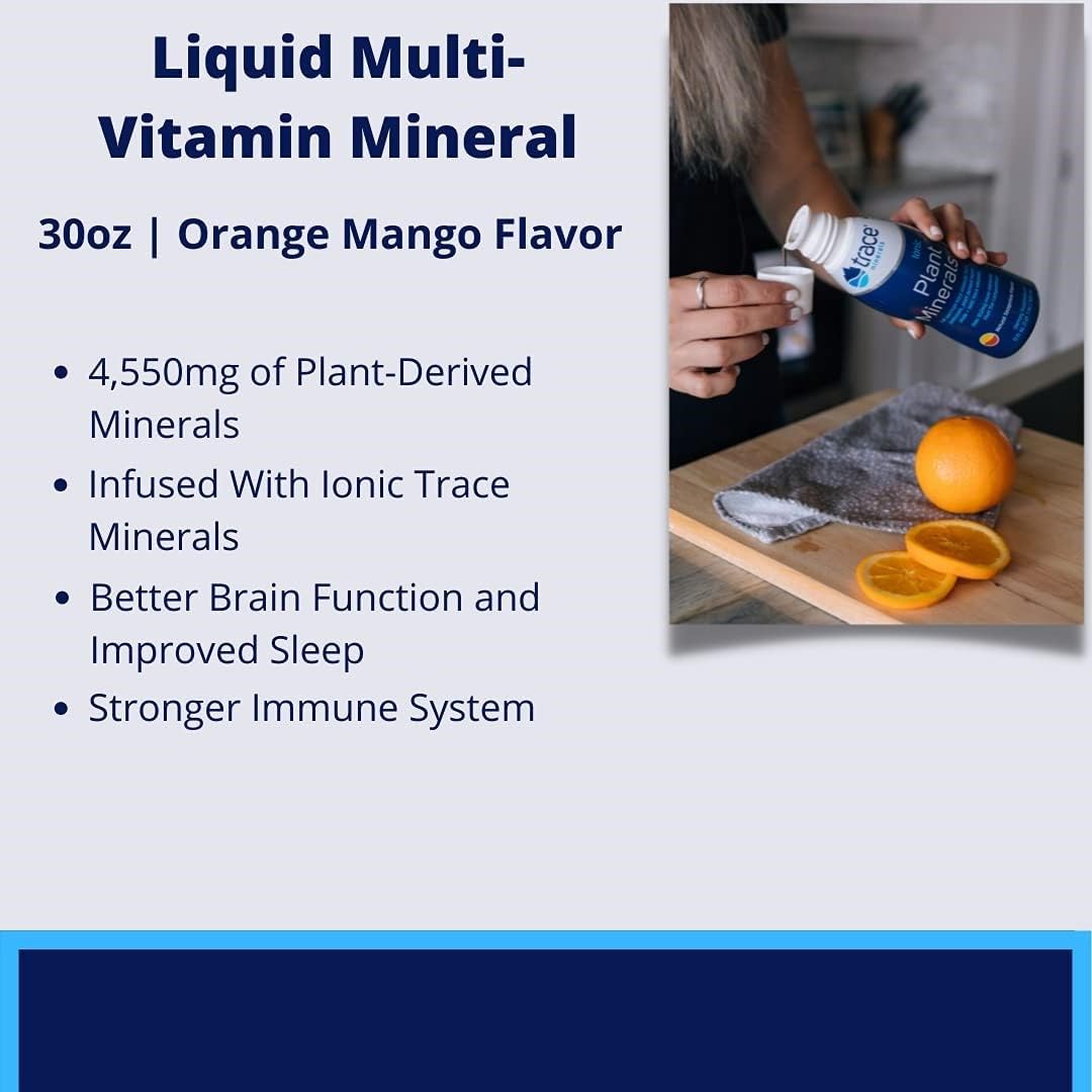 Trace Minerals Liquid Multi Vitamin-Mineral measuring spoon and bottle mounted for convenient daily use.