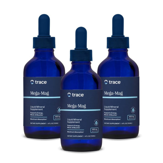 Trace Minerals Mega-Mag liquid bottle for daily energy support