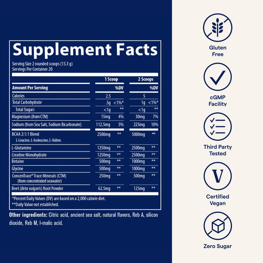 Trace Minerals Post-Workout bottle pour shows easy mix for post-workout recovery
