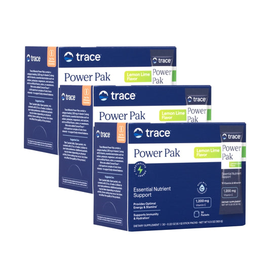 Trace Minerals Power Pak lemon lime packets shown for daily vitamin and mineral support on the go