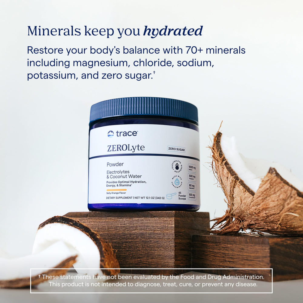 Trace Minerals Zerolyte on-the-go hydration pouch in gym bag highlights convenient use.