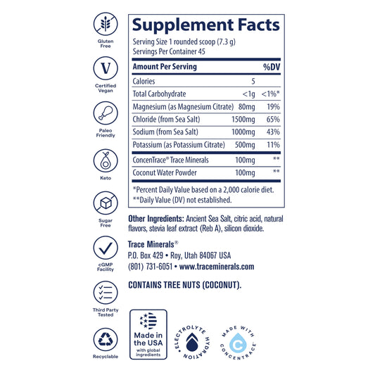 Trace Minerals ZeroLyte salty watermelon canister with six-flavor lineup.