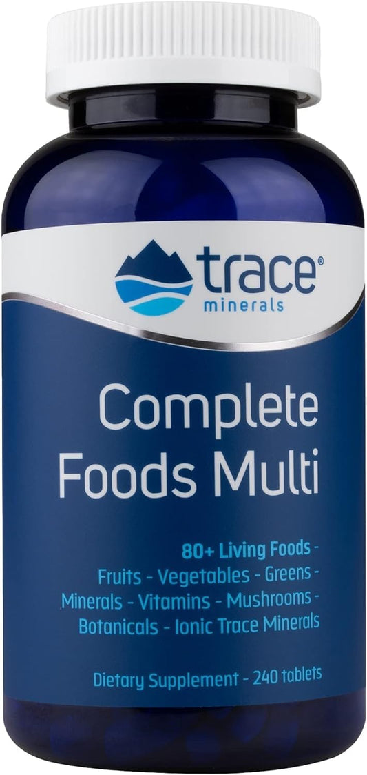 Trace Minerals Complete Foods Multi bottle with tablets for daily energy support