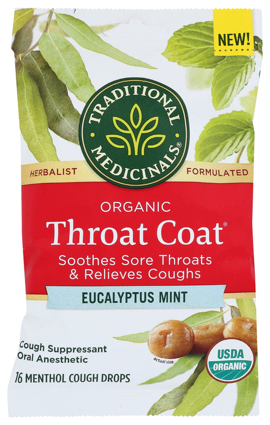 Traditional Medicinals Eucalyptus Mint Lozenges box, refreshing mint flavor for quick throat comfort