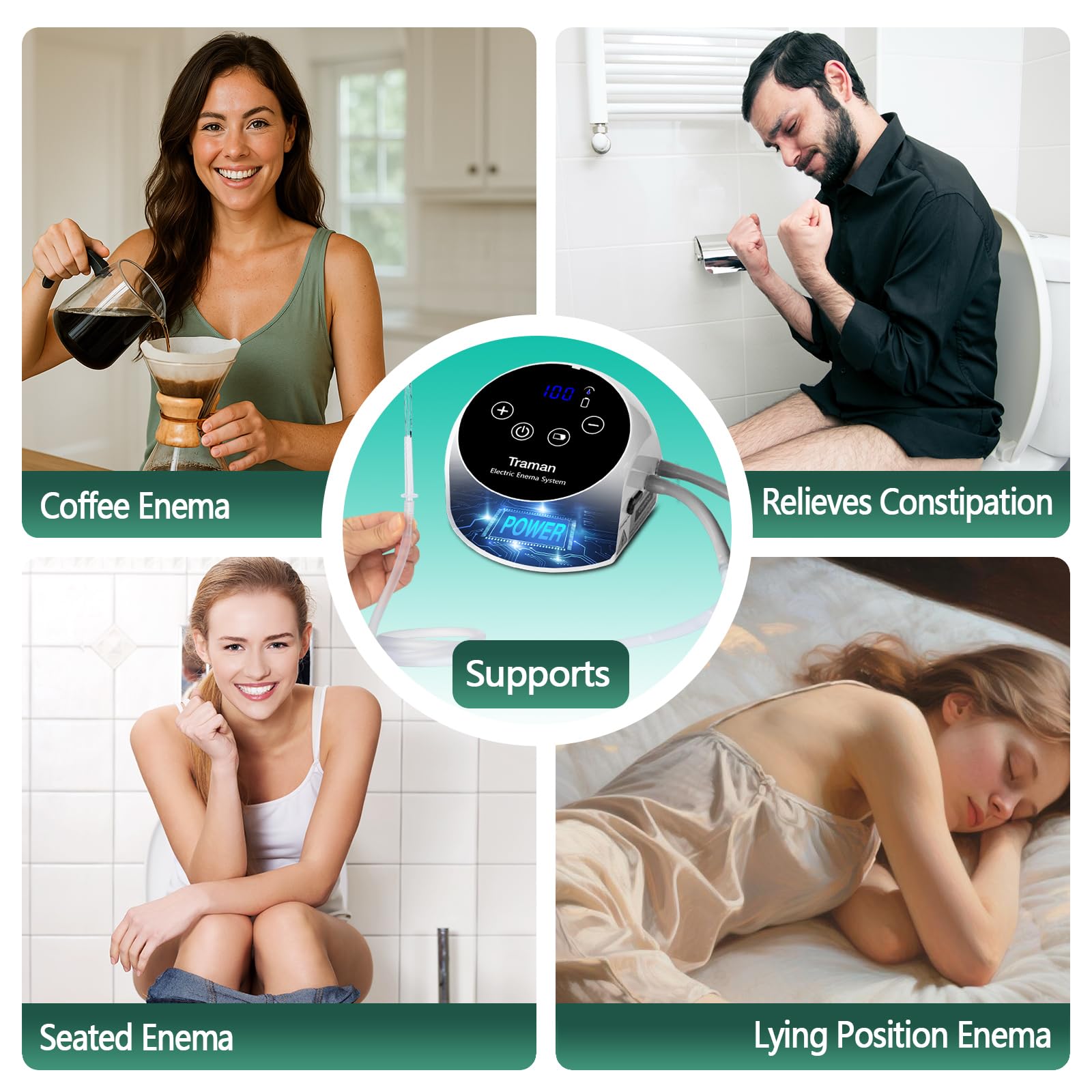 TRAMAN Enema Kit external water source ensures steady supply during use