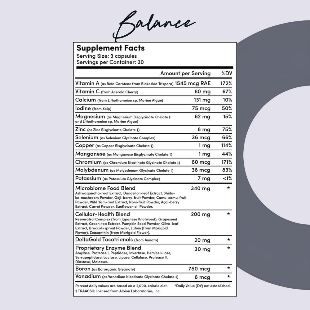 Tranont Balance packaging with gluten-free and vegetarian labeling.