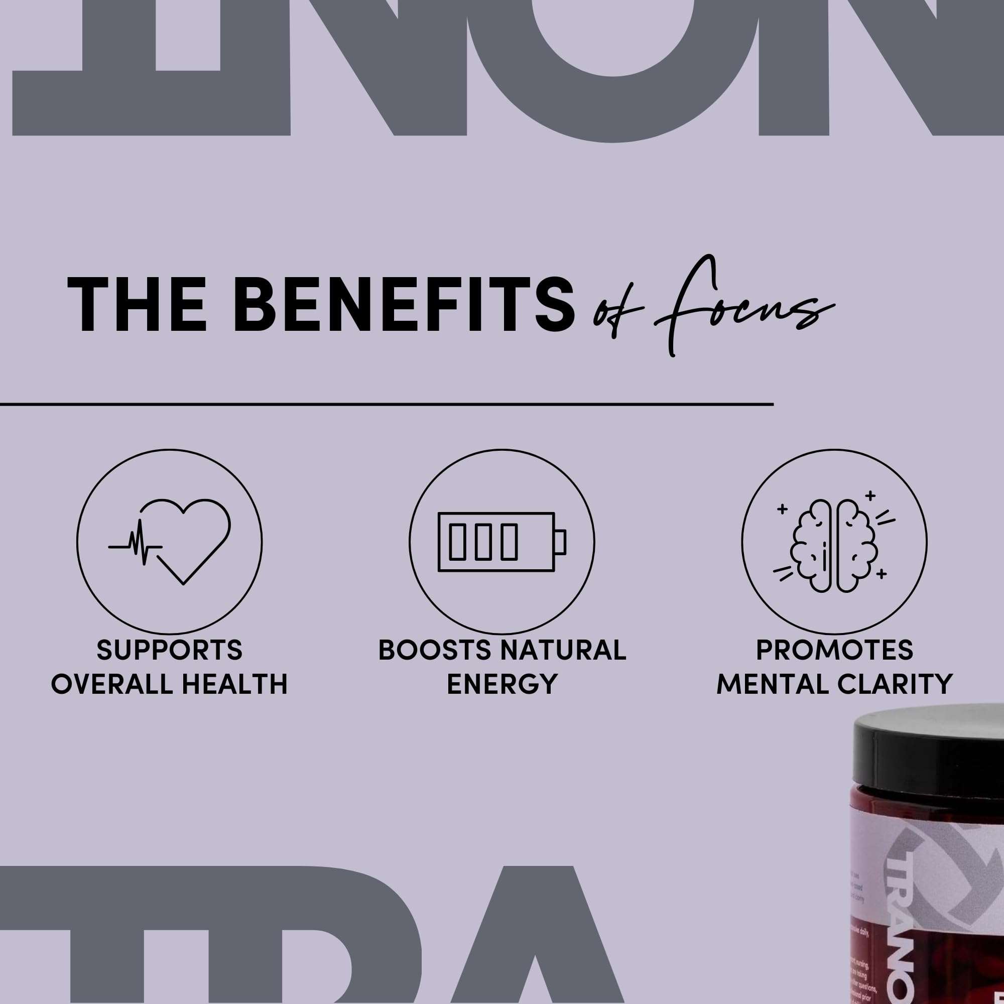 Tranont Focus B Complex label close-up highlights vegan, gluten-free formula for mindful supplementation.