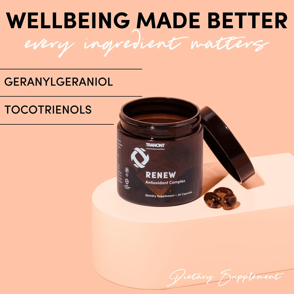 Tranont Renew joint health concept with product imagery for everyday vitality.