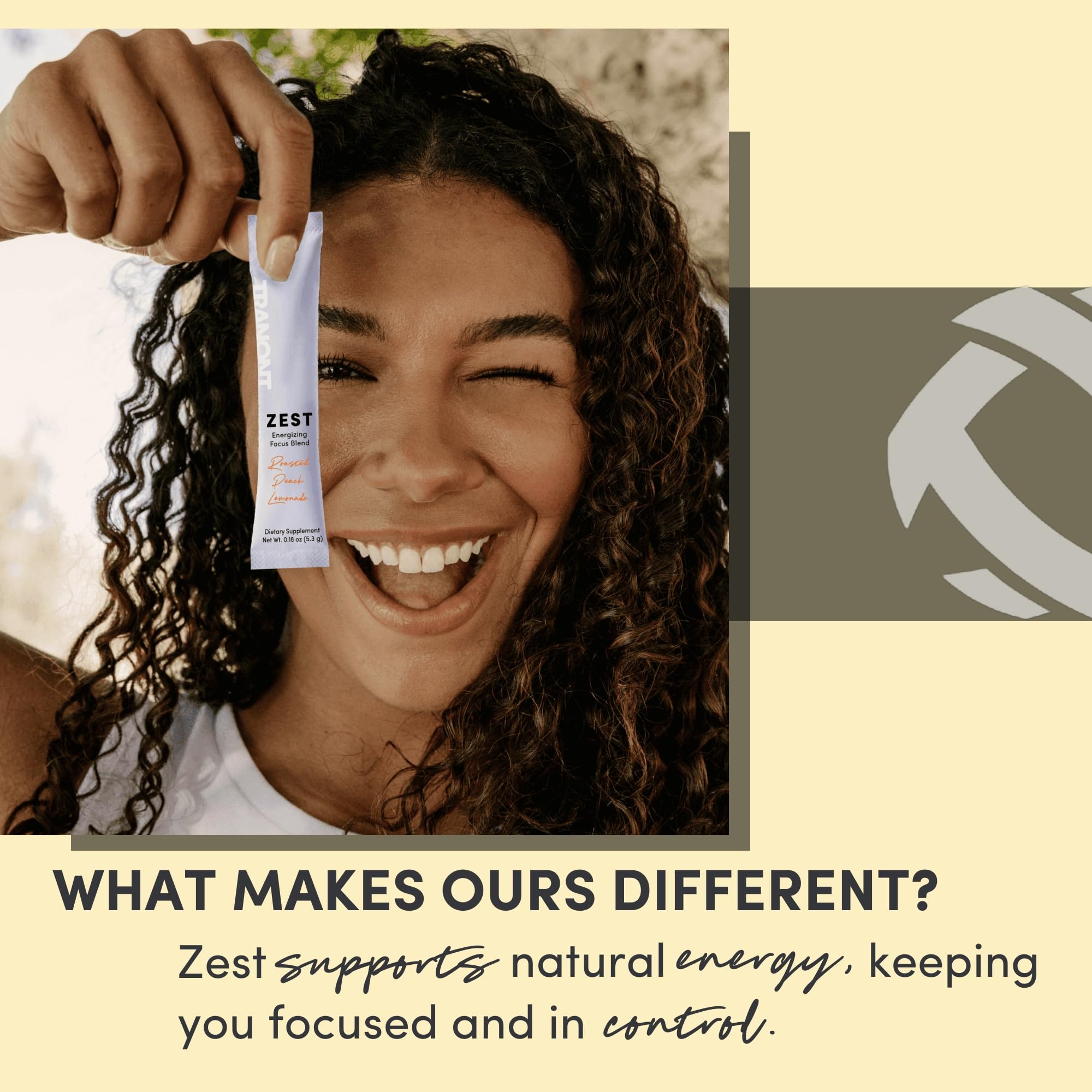 Tranont Zest energy-ready serving in a glass showcases peach-lemonade taste