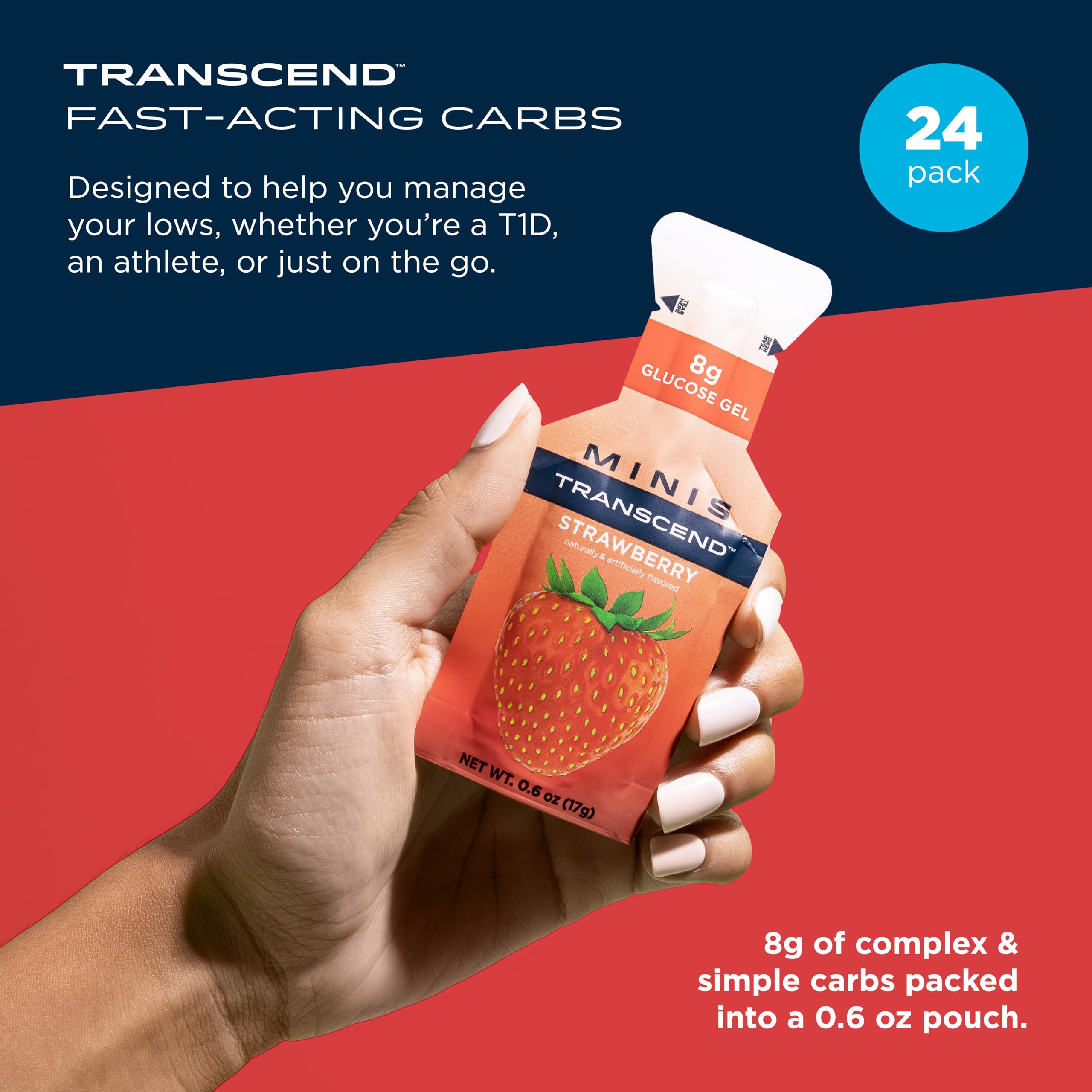 Transcend Foods mini strawberry gel open packet ready for quick refreshment on the go.