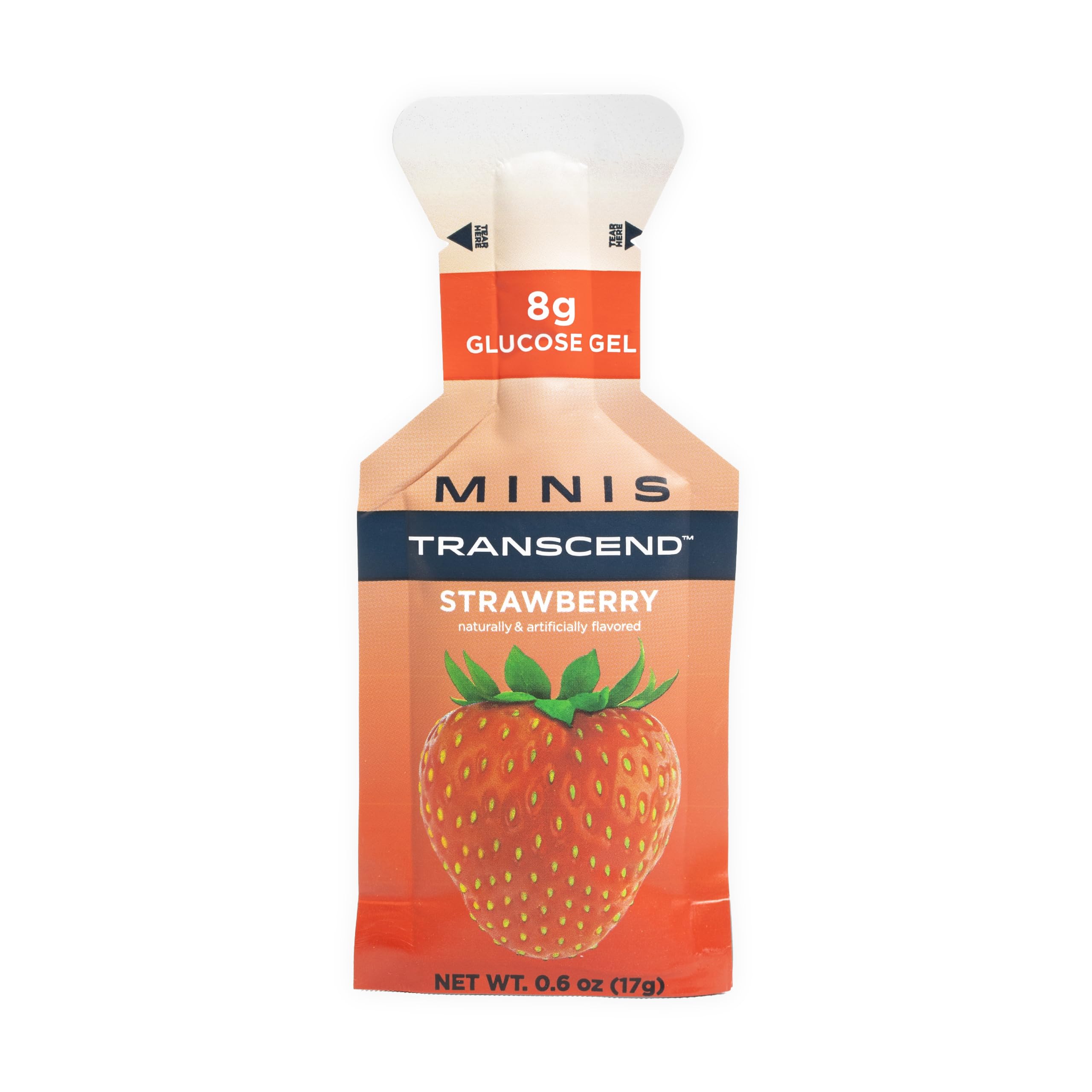Transcend Foods mini strawberry gel packaging ready for travel and quick energy.