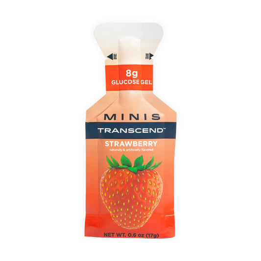 Transcend Foods mini strawberry gel packaging ready for travel and quick energy.