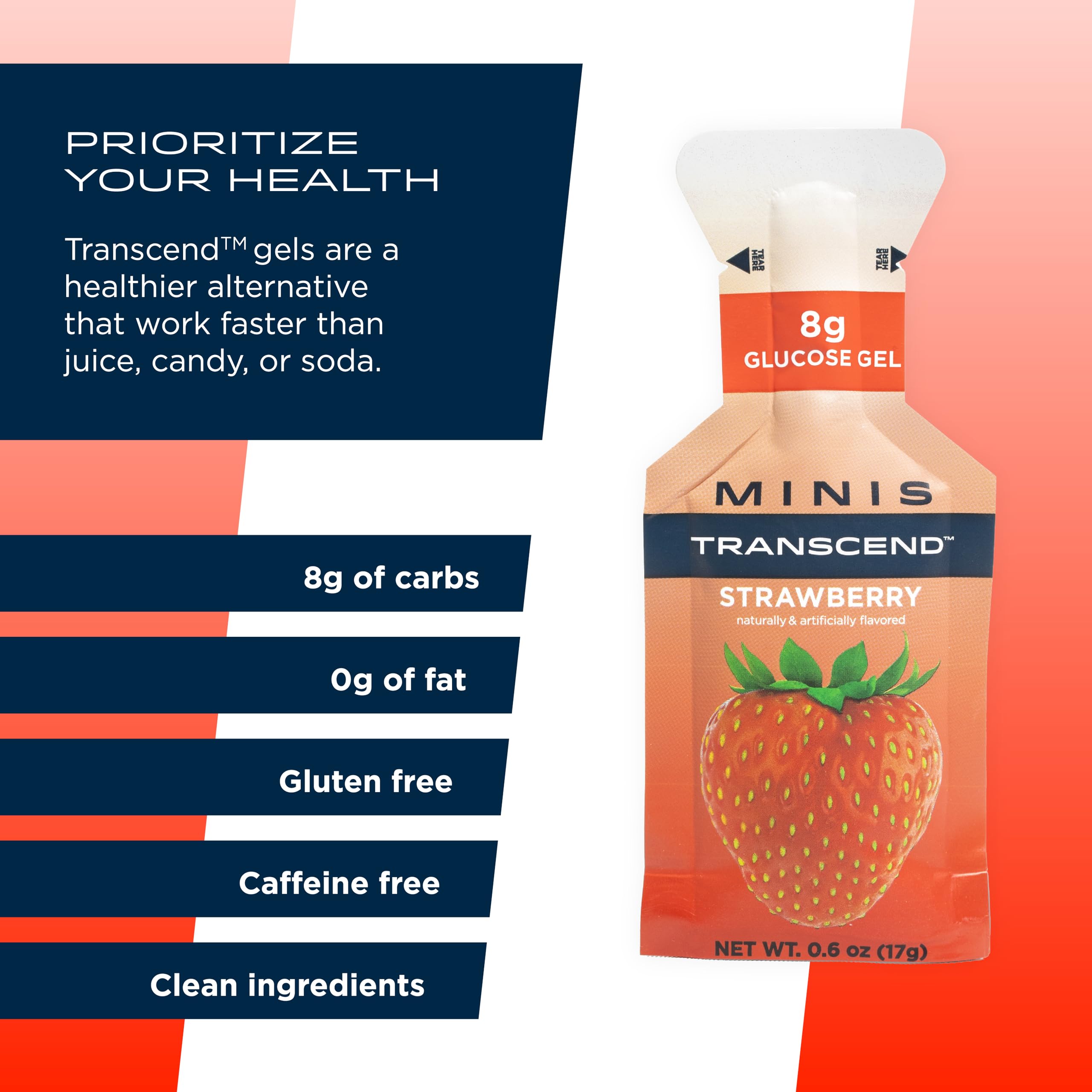 Transcend Foods mini strawberry gel travels easily, ideal for runners and hikers.