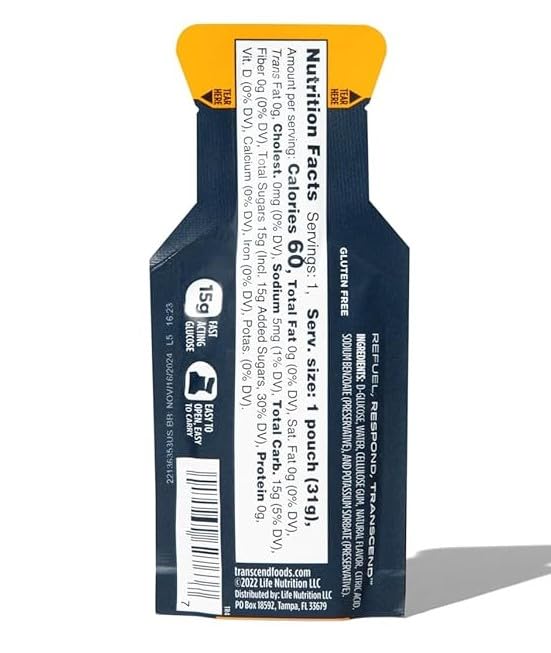 Transcend natural-flavor gel provides a pleasant taste while fueling.
