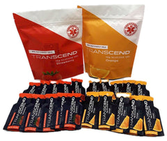 Transcend orange-pack glucose gel for quick energy on the go.