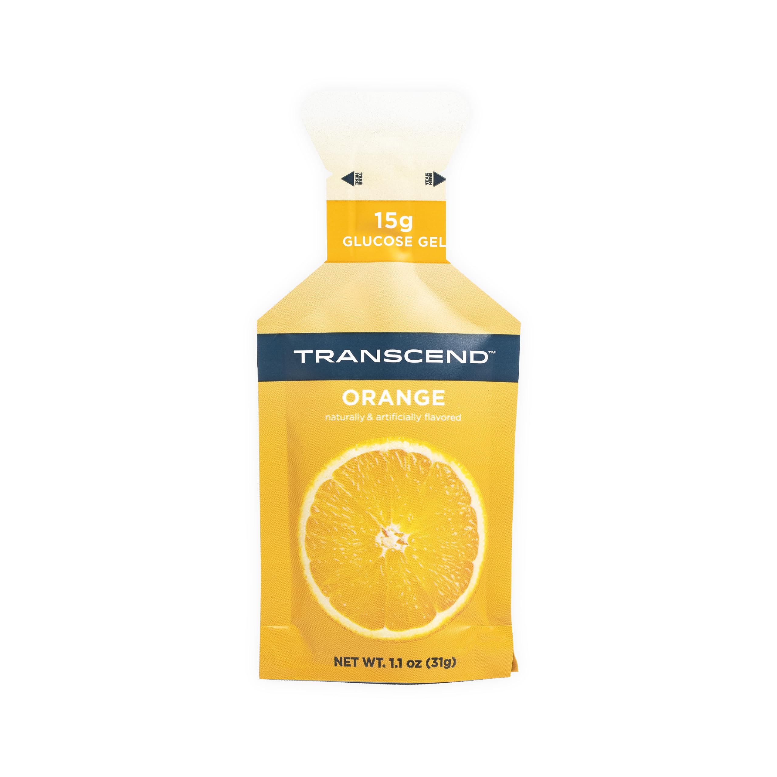 Transcend orange gel 1.1oz close-up texture for quick energy during workouts.