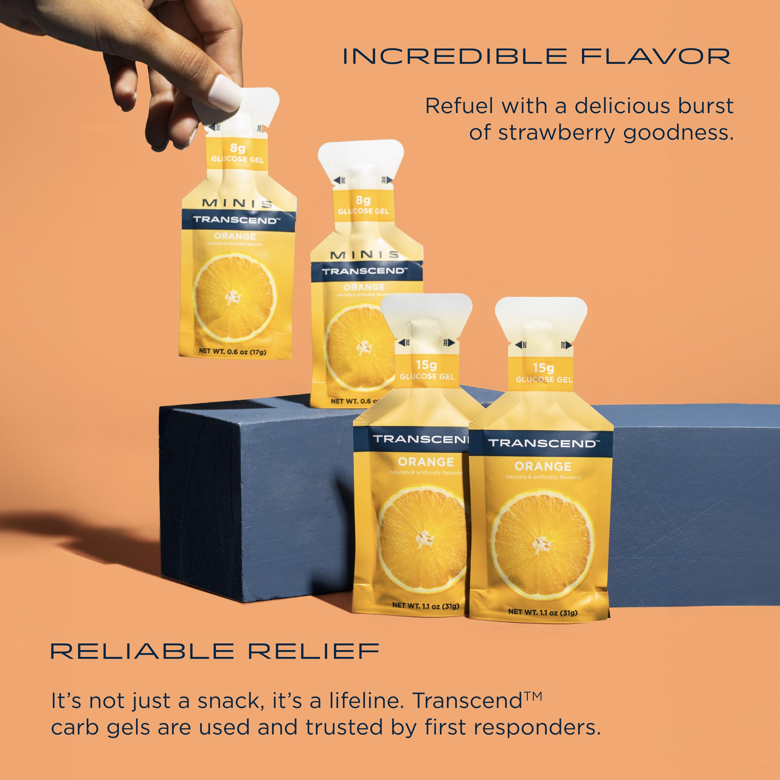 Transcend orange gel close-up pour action demonstrates fast-acting energy.