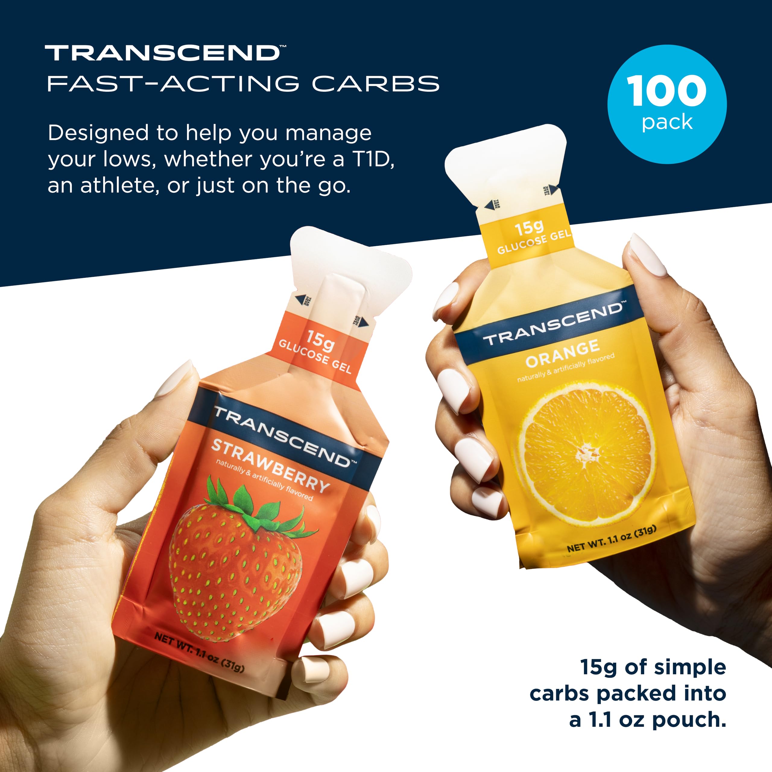 Transcend Orange Gels 1.1oz pack close-up for steady carb refuel