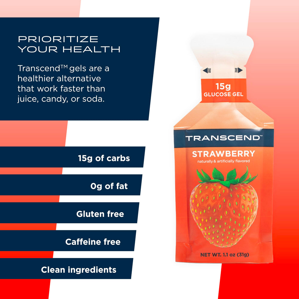 Transcend Strawberry Energy Gel squeeze close-up, easy-to-dispense energy.