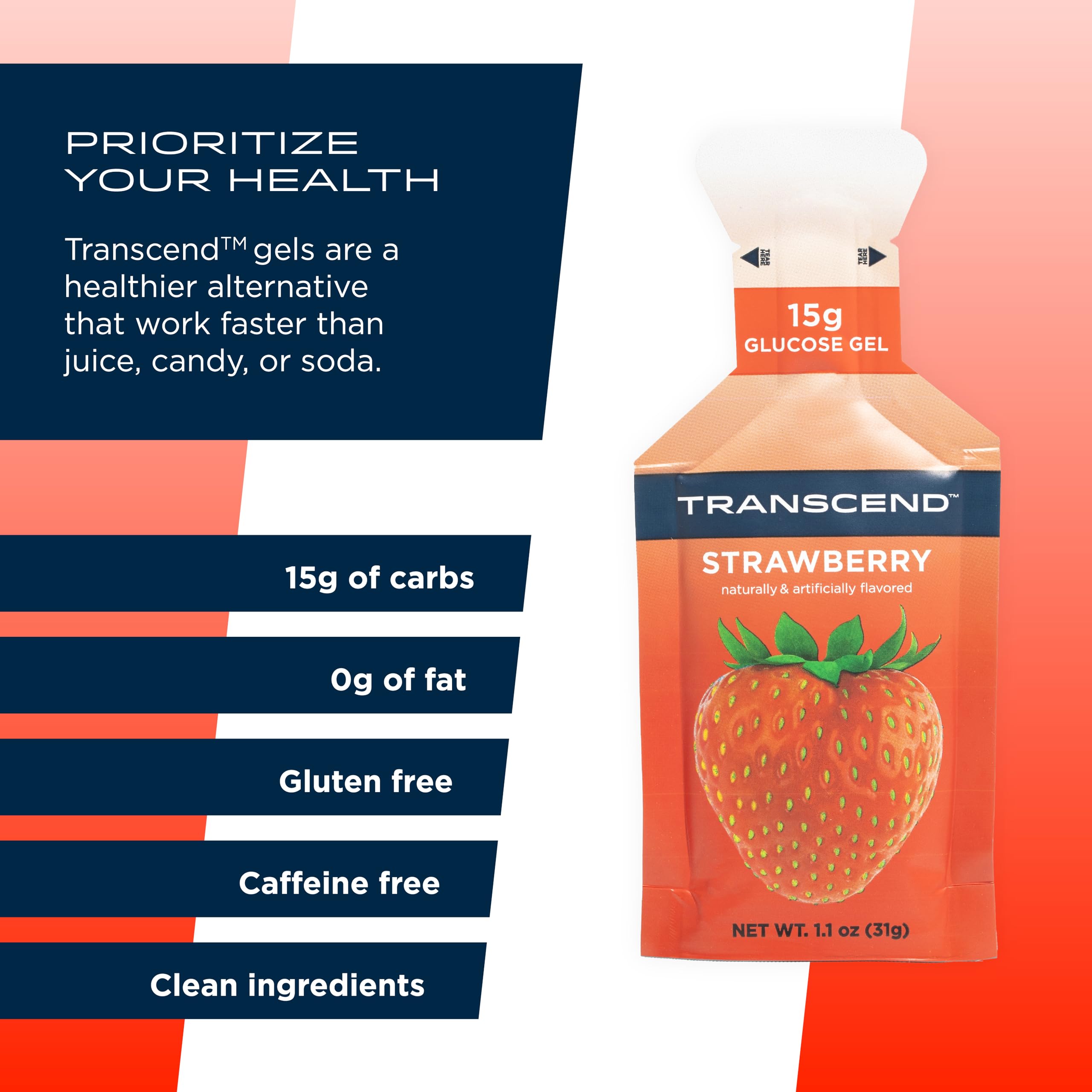 Transcend Strawberry Gel on the go with athlete gear for quick fueling