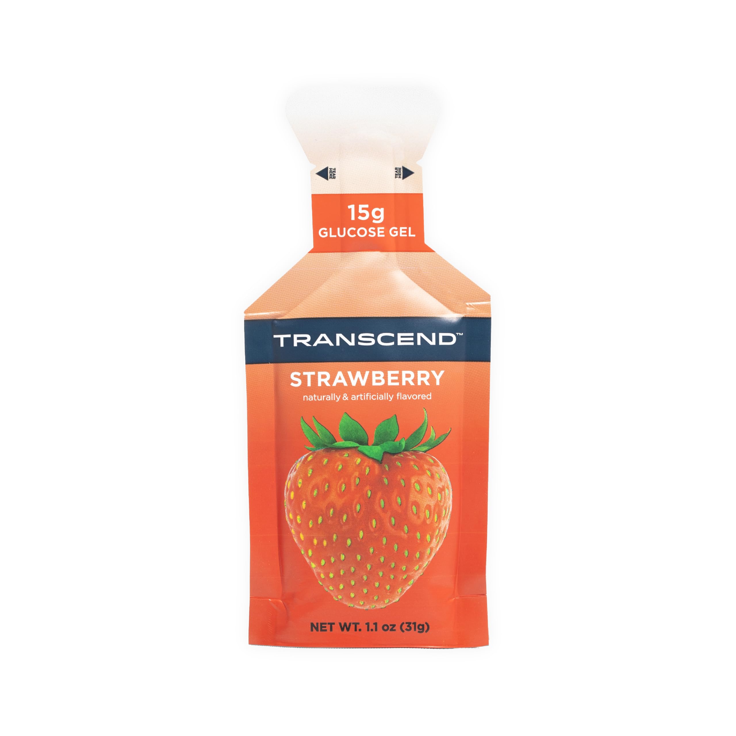 Transcend Strawberry Gel pack front view for quick energy on the go