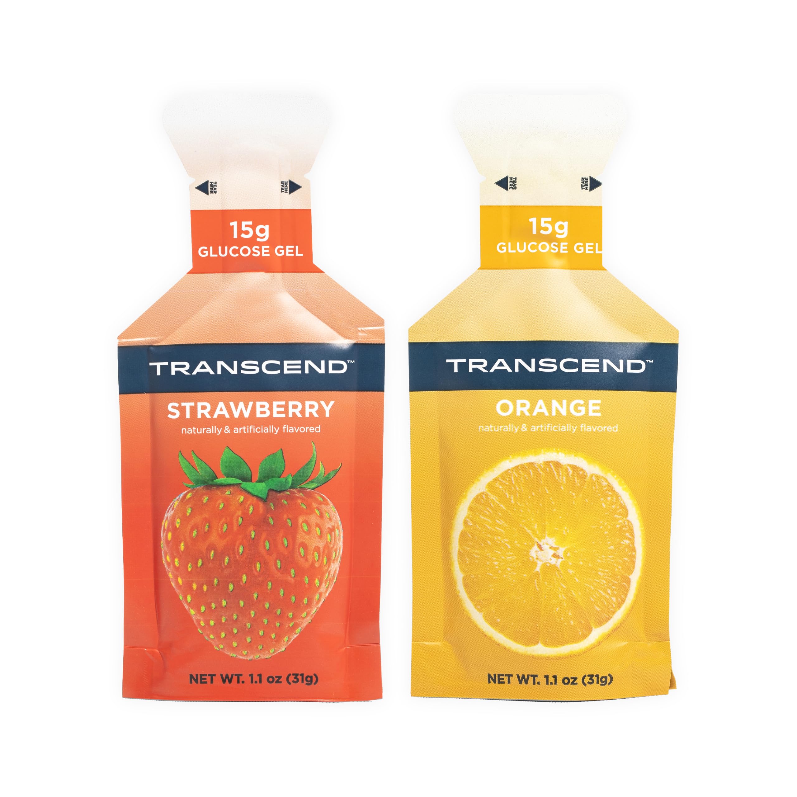 Transcend Strawberry Gels 1.1oz pack close-up for quick energy during training
